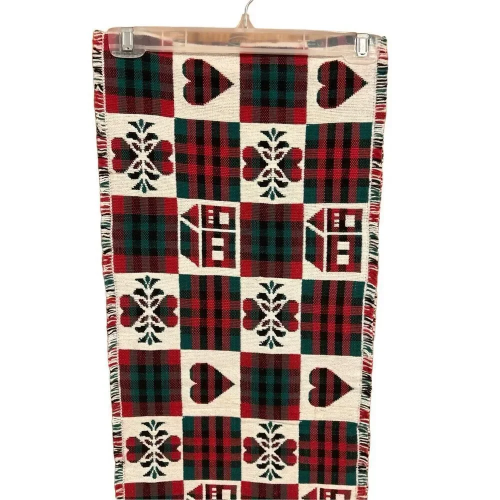 Country Plaid Table Runner Fringed Ends  72” inches L x 13” inches